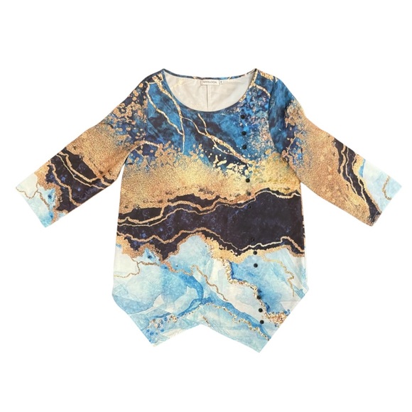 Misslook vintage blue and gold tunic with asymmetrical hem. Medium - Picture 3 of 10